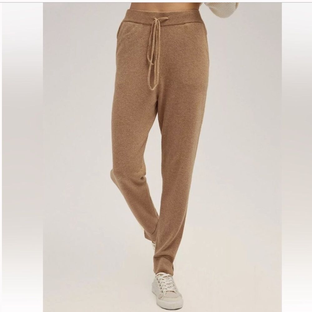 Gentle Herd 100% cashmere camel tan drawstring jogger pants with pockets size XL